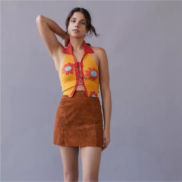 NWT Urban Outfitters Zoe Floral Ribbed Tie Front Halter Top M - Picture 4 of 10